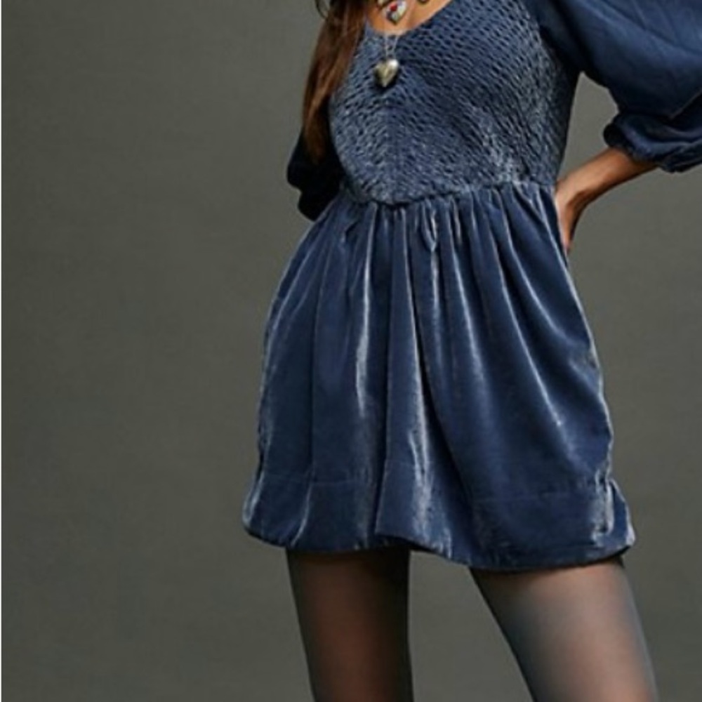 Free People Navy Velvet Mini Dress